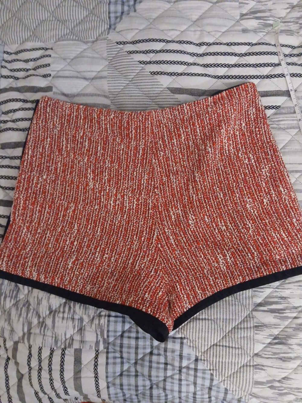 Maje Red Tweed Bouclé High-Waisted Shorts Black Trim – Size 38